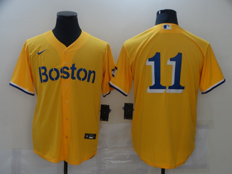 Men Boston Red Sox 11 No name Yellow Game 2021 Nike MLB Jerseys